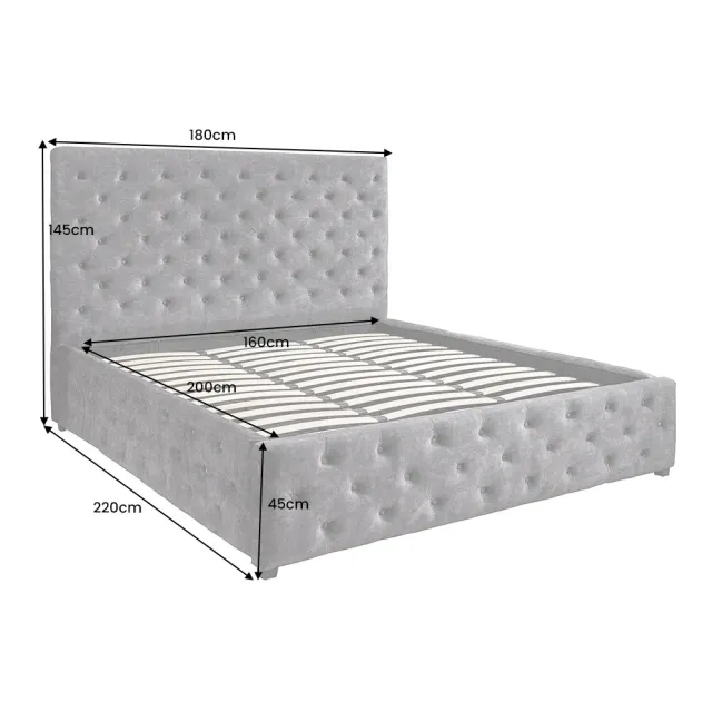 Boxbett PARIS 160x200cm – Lit double Chesterfield en velours gris avec rangement intégré Boxbett PARIS 160x200cm – Lit double Chesterfield en velours gris avec rangement intégré