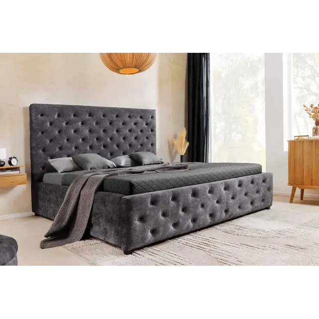 Boxbett PARIS 160x200cm – Lit double Chesterfield en velours gris avec rangement intégré Boxbett PARIS 160x200cm – Lit double Chesterfield en velours gris avec rangement intégré