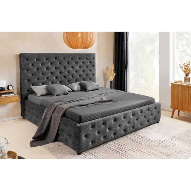 Boxbett PARIS 160x200cm – Lit double Chesterfield en velours gris avec rangement intégré Boxbett PARIS 160x200cm – Lit double Chesterfield en velours gris avec rangement intégré