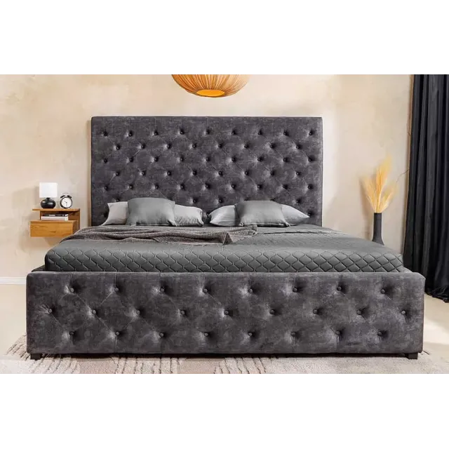 Boxbett PARIS 160x200cm – Lit double Chesterfield en velours gris avec rangement intégré Boxbett PARIS 160x200cm – Lit double Chesterfield en velours gris avec rangement intégré