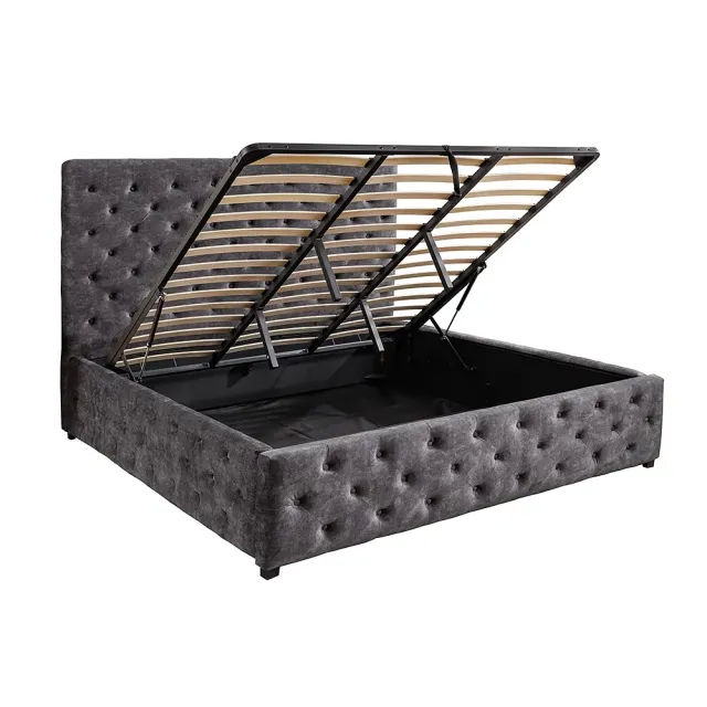 Boxbett PARIS 160x200cm – Lit double Chesterfield en velours gris avec rangement intégré Boxbett PARIS 160x200cm – Lit double Chesterfield en velours gris avec rangement intégré