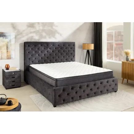 Boxbett PARIS 180x200cm – Lit double Chesterfield en velours gris avec coffre de rangement, matelas et topper inclus 2