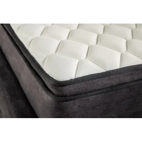 Boxbett PARIS 180x200cm – Lit double Chesterfield en velours gris avec coffre de rangement, matelas et topper inclus