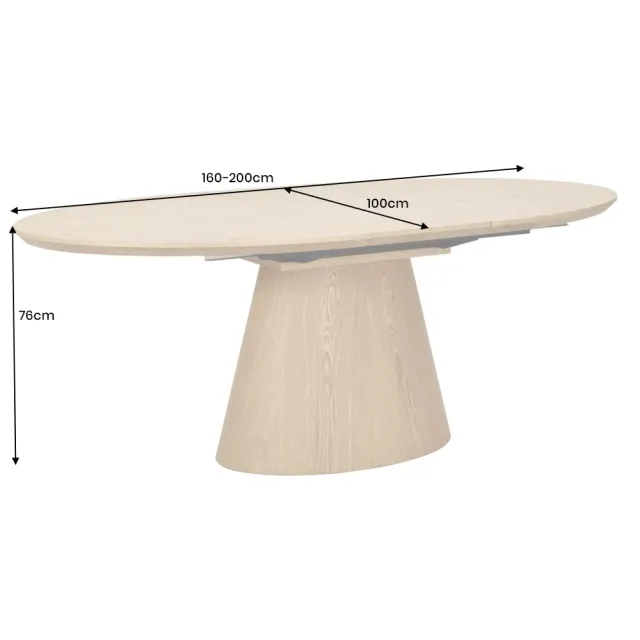 Table à manger extensible UNIQUE 160–200 cm – Chêne naturel avec pied central au design élégant Table à manger extensible UNIQUE 160–200 cm – Chêne naturel avec pied central au design élégant
