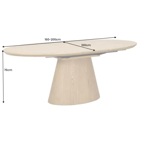 Table à manger extensible UNIQUE 160–200 cm – Chêne naturel avec pied central au design élégant