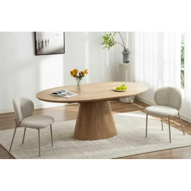 Table à manger extensible UNIQUE 160–200 cm – Chêne naturel avec pied central au design élégant Table à manger extensible UNIQUE 160–200 cm – Chêne naturel avec pied central au design élégant