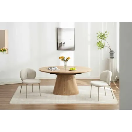 Table à manger extensible UNIQUE 160–200 cm – Chêne naturel avec pied central au design élégant