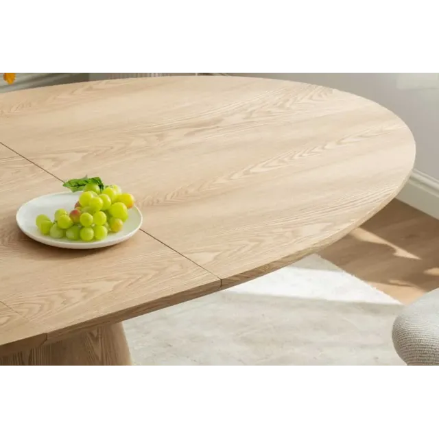 Table à manger extensible UNIQUE 160–200 cm – Chêne naturel avec pied central au design élégant Table à manger extensible UNIQUE 160–200 cm – Chêne naturel avec pied central au design élégant