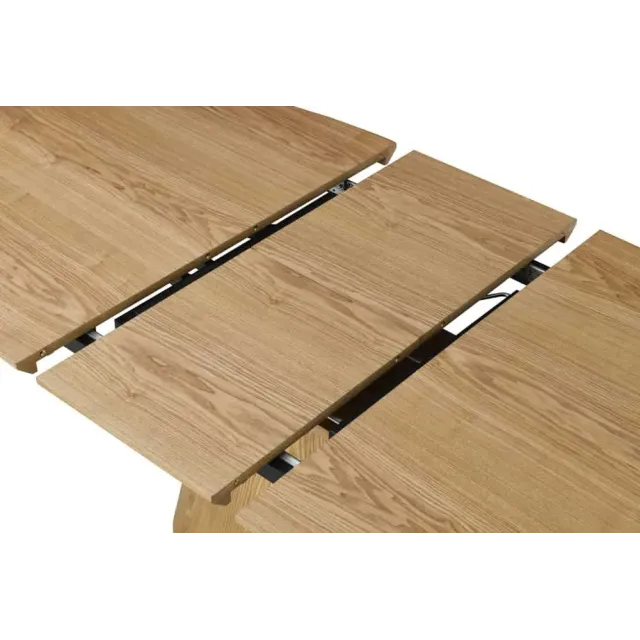 Table à manger extensible UNIQUE 160–200 cm – Chêne naturel avec pied central au design élégant Table à manger extensible UNIQUE 160–200 cm – Chêne naturel avec pied central au design élégant