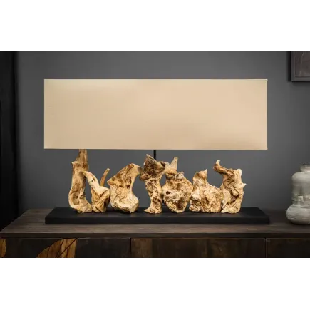 Lampe de table design PURE UNIQUE 80 cm – Bois flotté naturel et abat-jour en lin beige 2