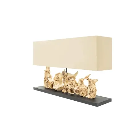 Lampe de table design PURE UNIQUE 80 cm – Bois flotté naturel et abat-jour en lin beige