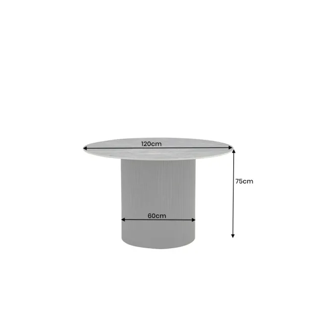 Table à manger ronde UNIQUE Ø120 cm – Plateau en céramique noire effet marbre & pied colonne Table à manger ronde UNIQUE Ø120 cm – Plateau en céramique noire effet marbre & pied colonne