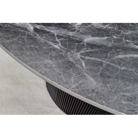 Table à manger ronde UNIQUE Ø120 cm – Plateau en céramique noire effet marbre & pied colonne