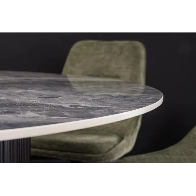 Table à manger ronde UNIQUE Ø120 cm – Plateau en céramique noire effet marbre & pied colonne Table à manger ronde UNIQUE Ø120 cm – Plateau en céramique noire effet marbre & pied colonne