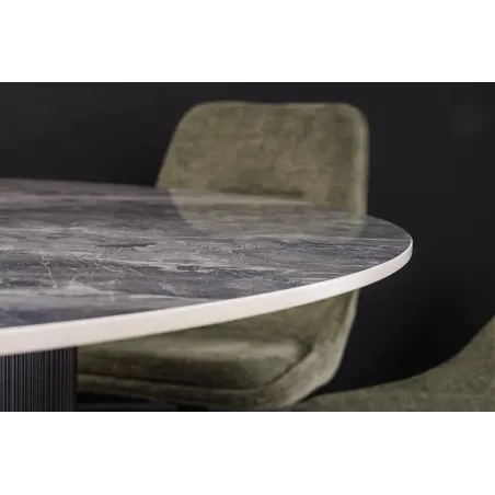 Table à manger ronde UNIQUE Ø120 cm – Plateau en céramique noire effet marbre & pied colonne