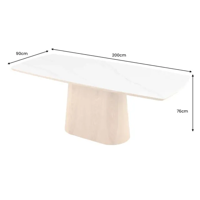 Table à manger design UNIQUE 200 cm – Plateau en céramique blanc effet marbre & pied colonne en chêne Table à manger design UNIQUE 200 cm – Plateau en céramique blanc effet marbre & pied colonne en chêne