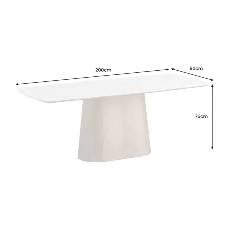 Table à manger design UNIQUE 200 cm – Plateau céramique blanc effet marbre & pied colonne noyer