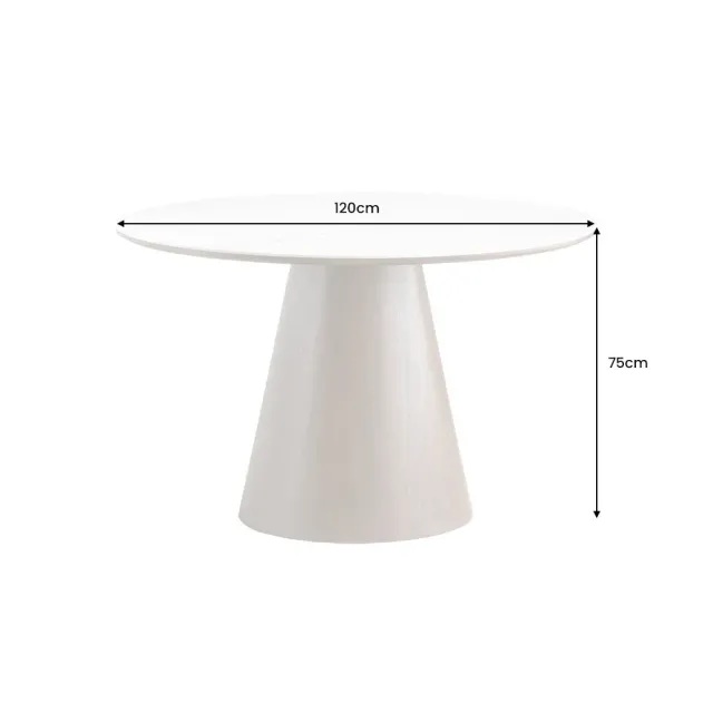 Table à manger ronde UNIQUE 120 cm – Plateau céramique blanc effet marbre & pied colonne noyer Table à manger ronde UNIQUE 120 cm – Plateau céramique blanc effet marbre & pied colonne noyer