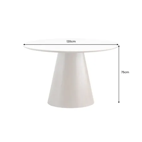Table à manger ronde UNIQUE 120 cm – Plateau céramique blanc effet marbre & pied colonne noyer