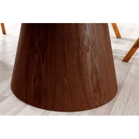 Table à manger ronde UNIQUE 120 cm – Plateau céramique blanc effet marbre & pied colonne noyer