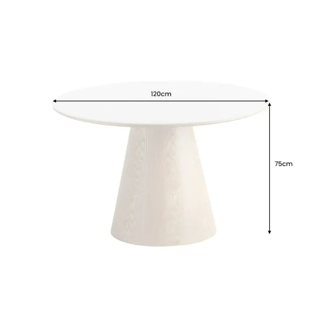 Table à manger ronde UNIQUE 120 cm – Plateau céramique blanc effet marbre & pied colonne en chêne naturel Table à manger ronde UNIQUE 120 cm – Plateau céramique blanc effet marbre & pied colonne en chêne naturel
