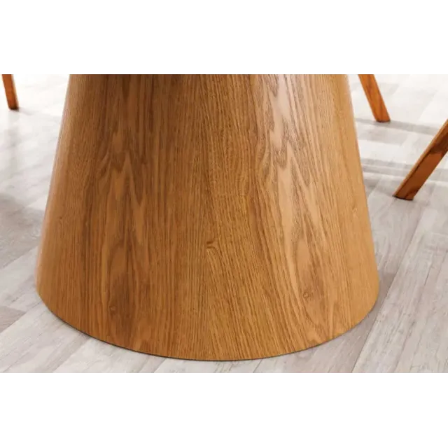 Table à manger ronde UNIQUE 120 cm – Plateau céramique blanc effet marbre & pied colonne en chêne naturel Table à manger ronde UNIQUE 120 cm – Plateau céramique blanc effet marbre & pied colonne en chêne naturel