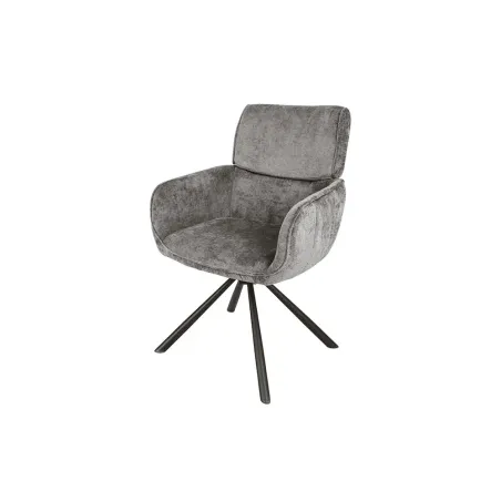 Chaise de salle à manger rétro pivotante UNIQUE – Chenille grise & piètement métal noir avec accoudoirs