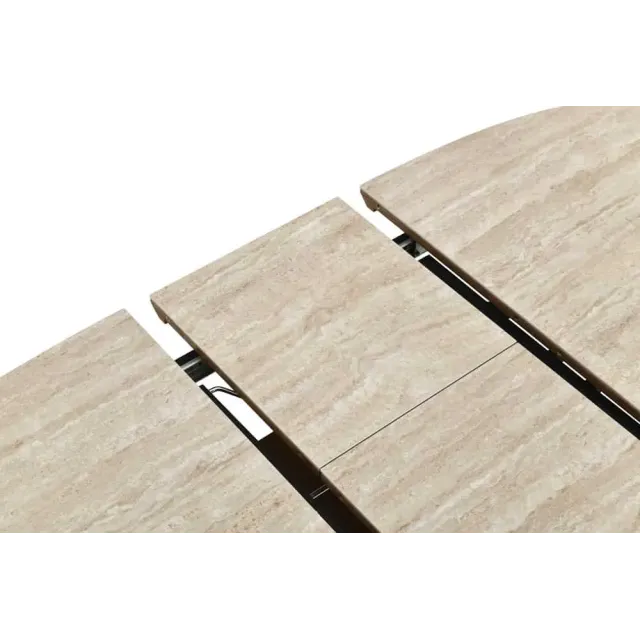 Table à manger extensible UNIQUE 160–200 cm – Plateau en céramique travertin & pied colonne en chêne naturel Table à manger extensible UNIQUE 160–200 cm – Plateau en céramique travertin & pied colonne en chêne naturel