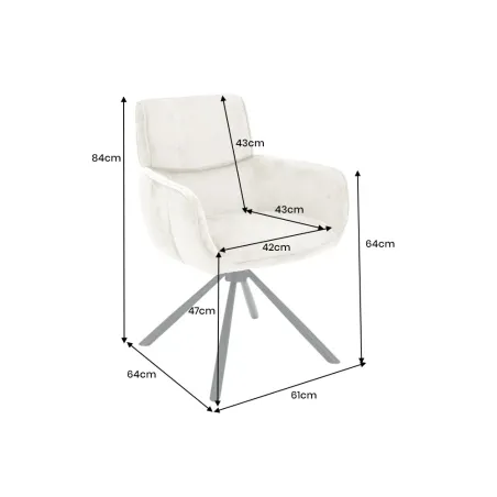 Chaise rétro pivotante UNIQUE – Revêtement chenille champagne beige & pieds métal noir avec accoudoirs