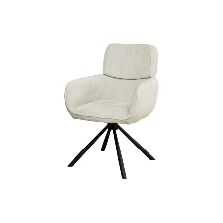 Chaise rétro pivotante UNIQUE – Revêtement chenille champagne beige & pieds métal noir avec accoudoirs
