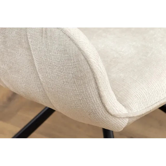 Chaise rétro pivotante UNIQUE – Revêtement chenille champagne beige & pieds métal noir avec accoudoirs