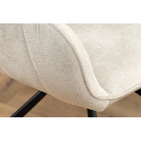 Chaise rétro pivotante UNIQUE – Revêtement chenille champagne beige & pieds métal noir avec accoudoirs