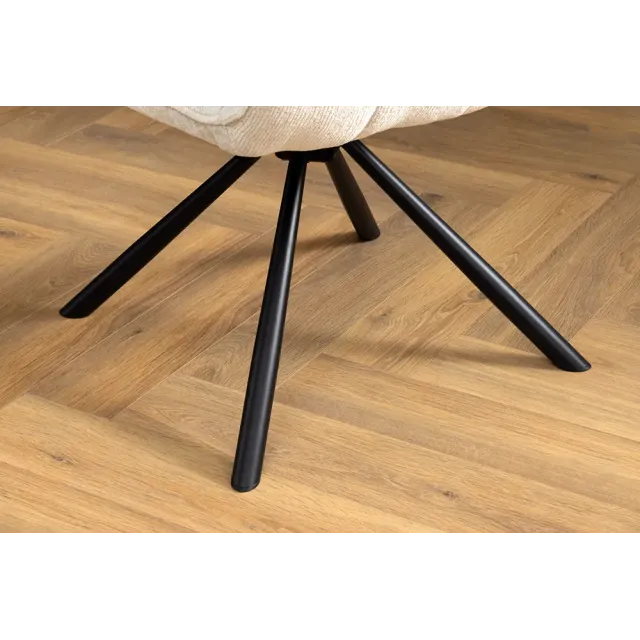 Chaise rétro pivotante UNIQUE – Revêtement chenille champagne beige & pieds métal noir avec accoudoirs