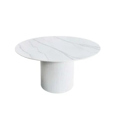Table ronde en céramique blanche UNIQUE 120 cm – Design marbre & pied colonne élégant