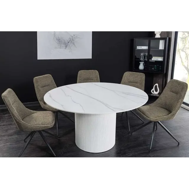 Table ronde en céramique blanche UNIQUE 120 cm – Design marbre & pied colonne élégant Table ronde en céramique blanche UNIQUE 120 cm – Design marbre & pied colonne élégant