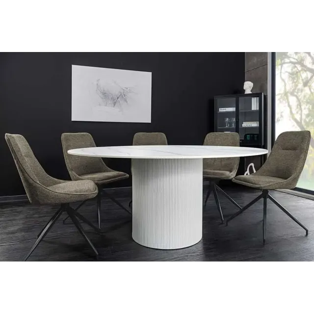 Table ronde en céramique blanche UNIQUE 120 cm – Design marbre & pied colonne élégant Table ronde en céramique blanche UNIQUE 120 cm – Design marbre & pied colonne élégant