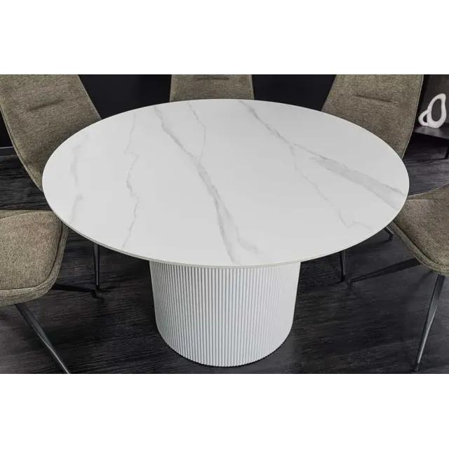 Table ronde en céramique blanche UNIQUE 120 cm – Design marbre & pied colonne élégant Table ronde en céramique blanche UNIQUE 120 cm – Design marbre & pied colonne élégant