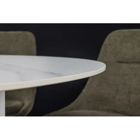 Table ronde en céramique blanche UNIQUE 120 cm – Design marbre & pied colonne élégant