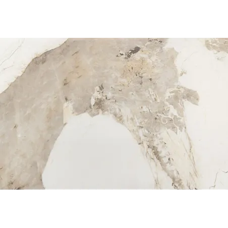 Table ovale en céramique blanche 200 cm – Design marbre & pied colonne en chêne