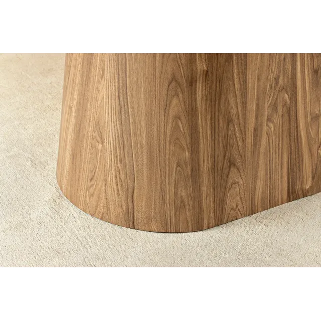 Table ovale en céramique grise 200 cm – Design marbre & pied colonne en noyer
