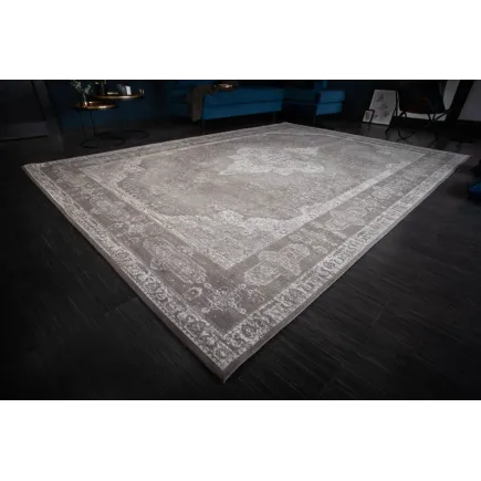 Tapis oriental PURE UNIQUE XXL 350x240 cm – Coton gris antique avec motifs géométriques élégants