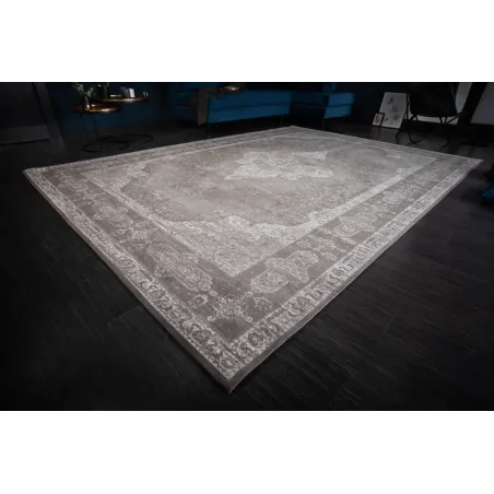 Tapis oriental PURE UNIQUE XXL 350x240 cm – Coton gris antique avec motifs géométriques élégants