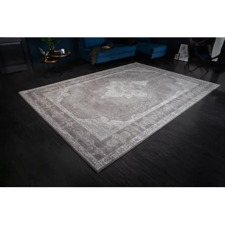 Tapis oriental PURE UNIQUE XXL 350x240 cm – Coton gris antique avec motifs géométriques élégants