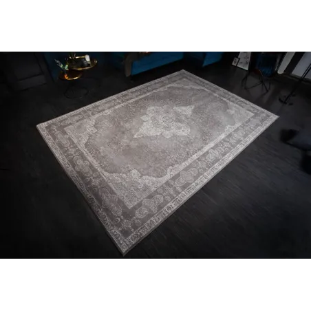Tapis oriental PURE UNIQUE XXL 350x240 cm – Coton gris antique avec motifs géométriques élégants