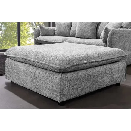 Pouf HEAVEN 100 cm – Grand pouf en tissu bouclé gris avec assise à ressorts et housse amovible