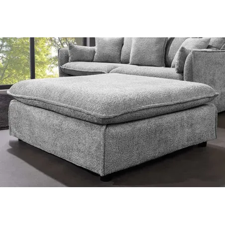 Pouf HEAVEN 100 cm – Grand pouf en tissu bouclé gris avec assise à ressorts et housse amovible
