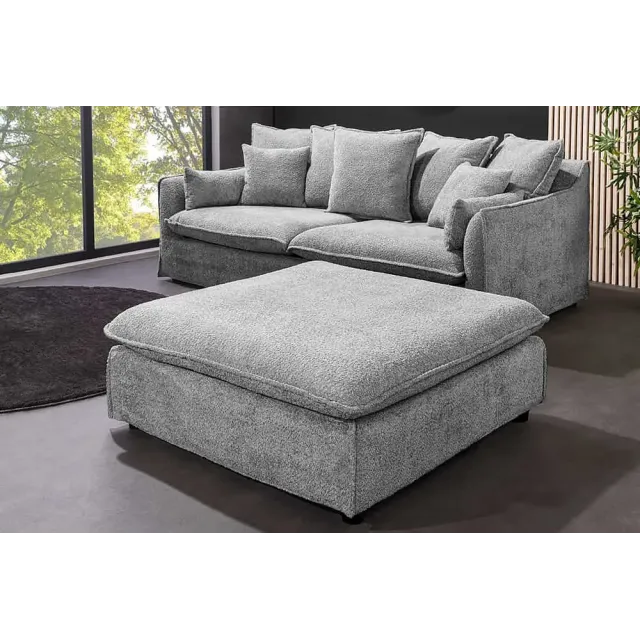 Pouf HEAVEN 100 cm – Grand pouf en tissu bouclé gris avec assise à ressorts et housse amovible