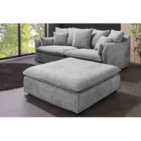 Pouf HEAVEN 100 cm – Grand pouf en tissu bouclé gris avec assise à ressorts et housse amovible