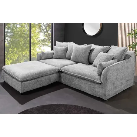 Pouf HEAVEN 100 cm – Grand pouf en tissu bouclé gris avec assise à ressorts et housse amovible