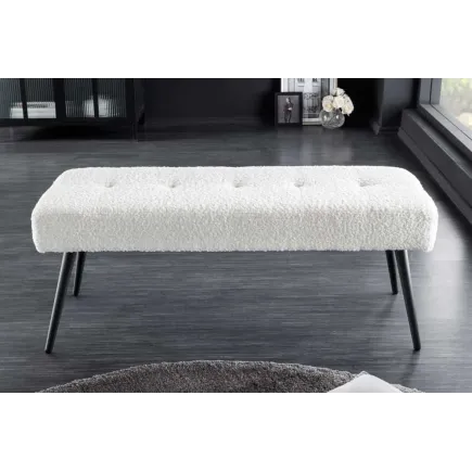 Banquette design BOUTIQUE 100 cm – Assise en bouclé blanc et pieds en métal noir réglables 2